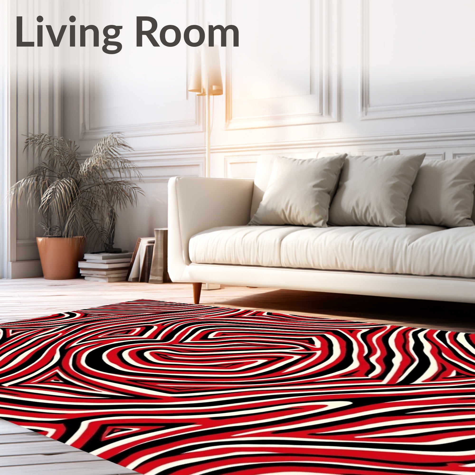Bold Red Cream Swirling Lines Rug