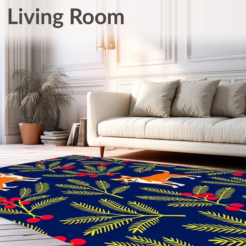 Whimsical Orange Dog Berry Sprig Rug