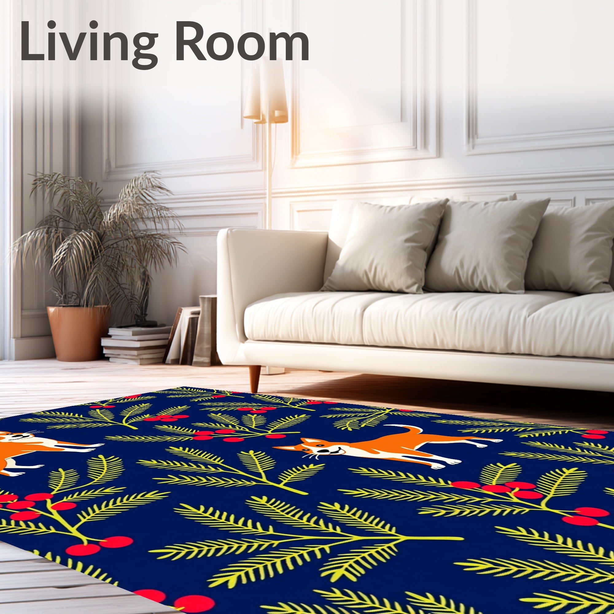 Whimsical Orange Dog Berry Sprig Rug