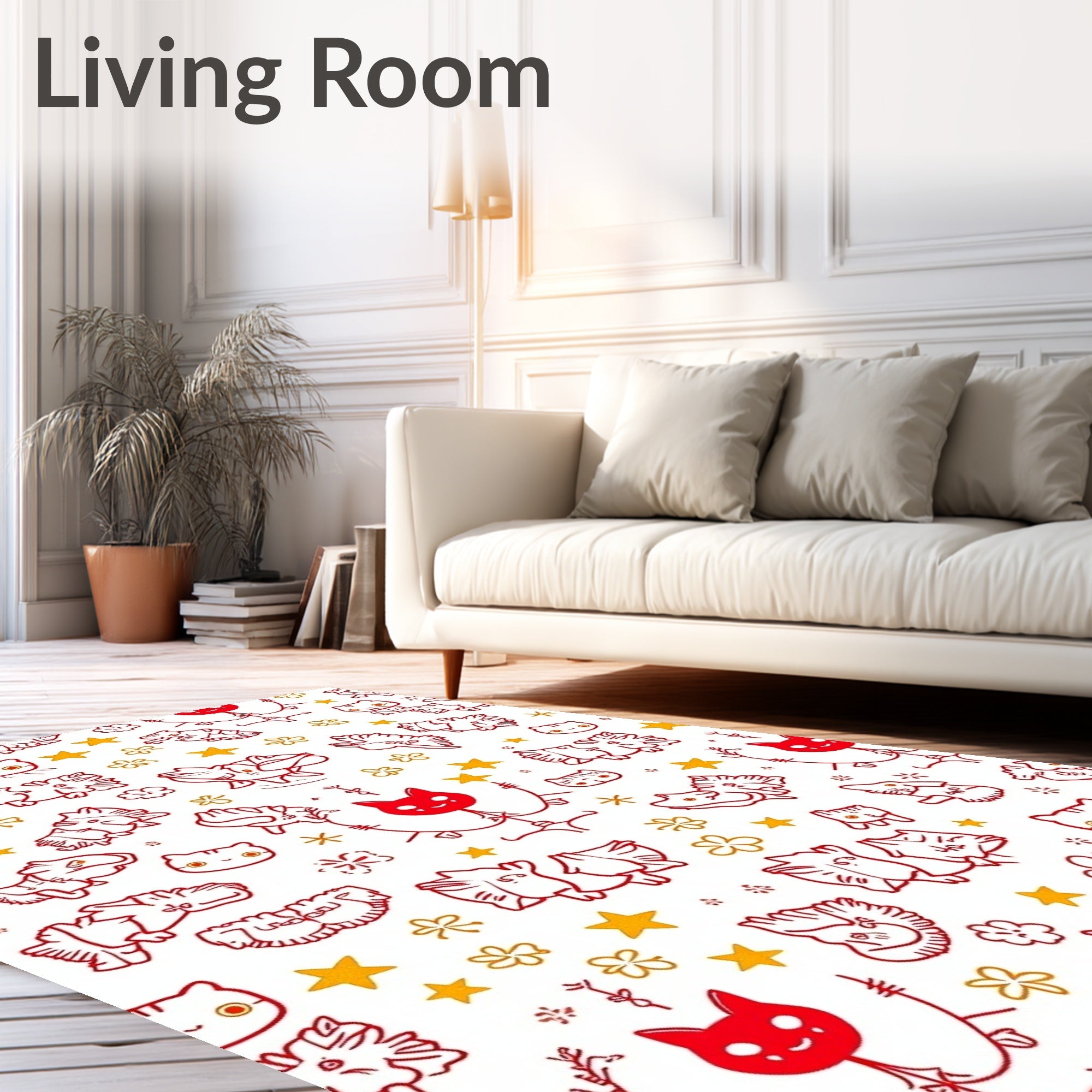 Whimsical Red Cat And Star Collage Rug
