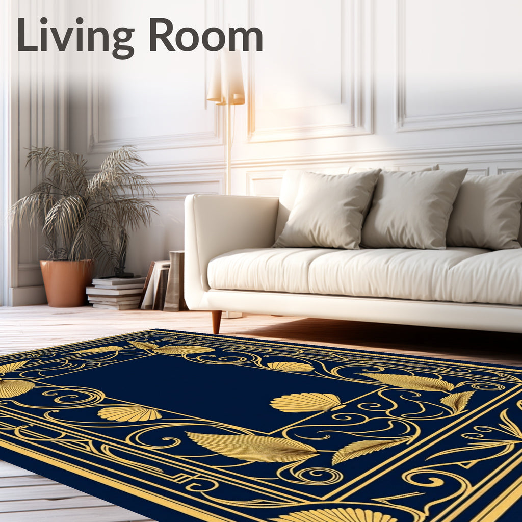 Golden Art Nouveau Seashell Leaf Frame Rug