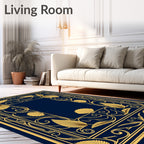 Golden Art Nouveau Seashell Leaf Frame Rug