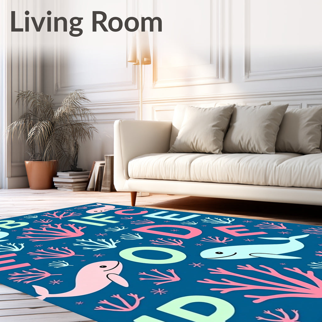 Ocean Alphabet Whales Coral Rug