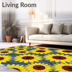 Golden Yellow Sunflowers Blue Field Rug