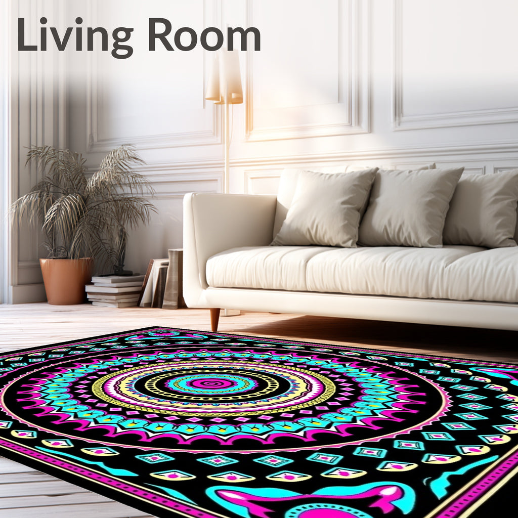 Vibrant Pink Teal Swirl Mandala Rug
