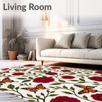 Red Rose Butterfly Garden Whimsical Rug