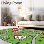 Whimsical Village Houses and Chickens Rug