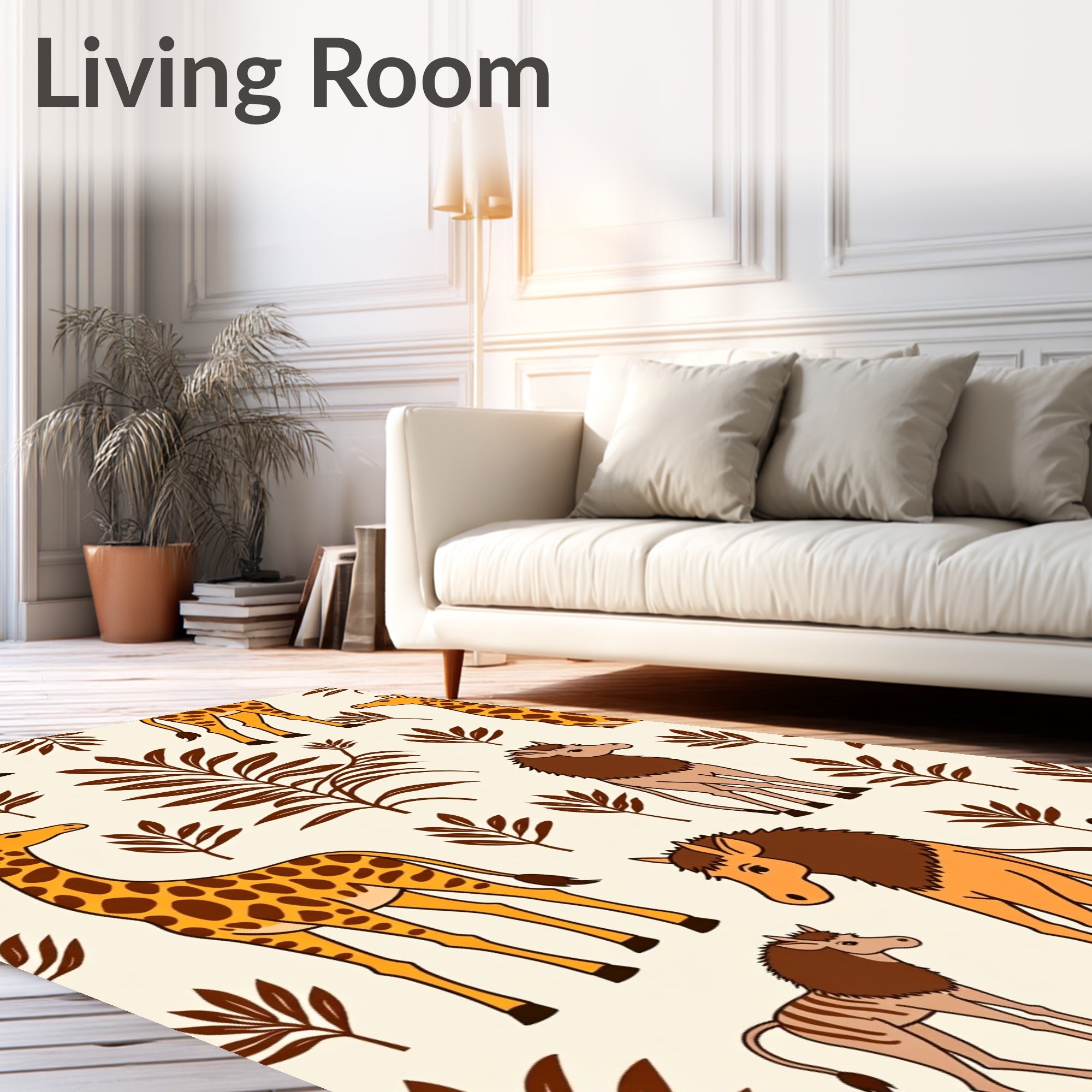 Safari Animals And Tropical Leaves Rug