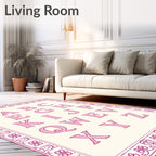 Pink Floral Alphabet Border Artwork Rug