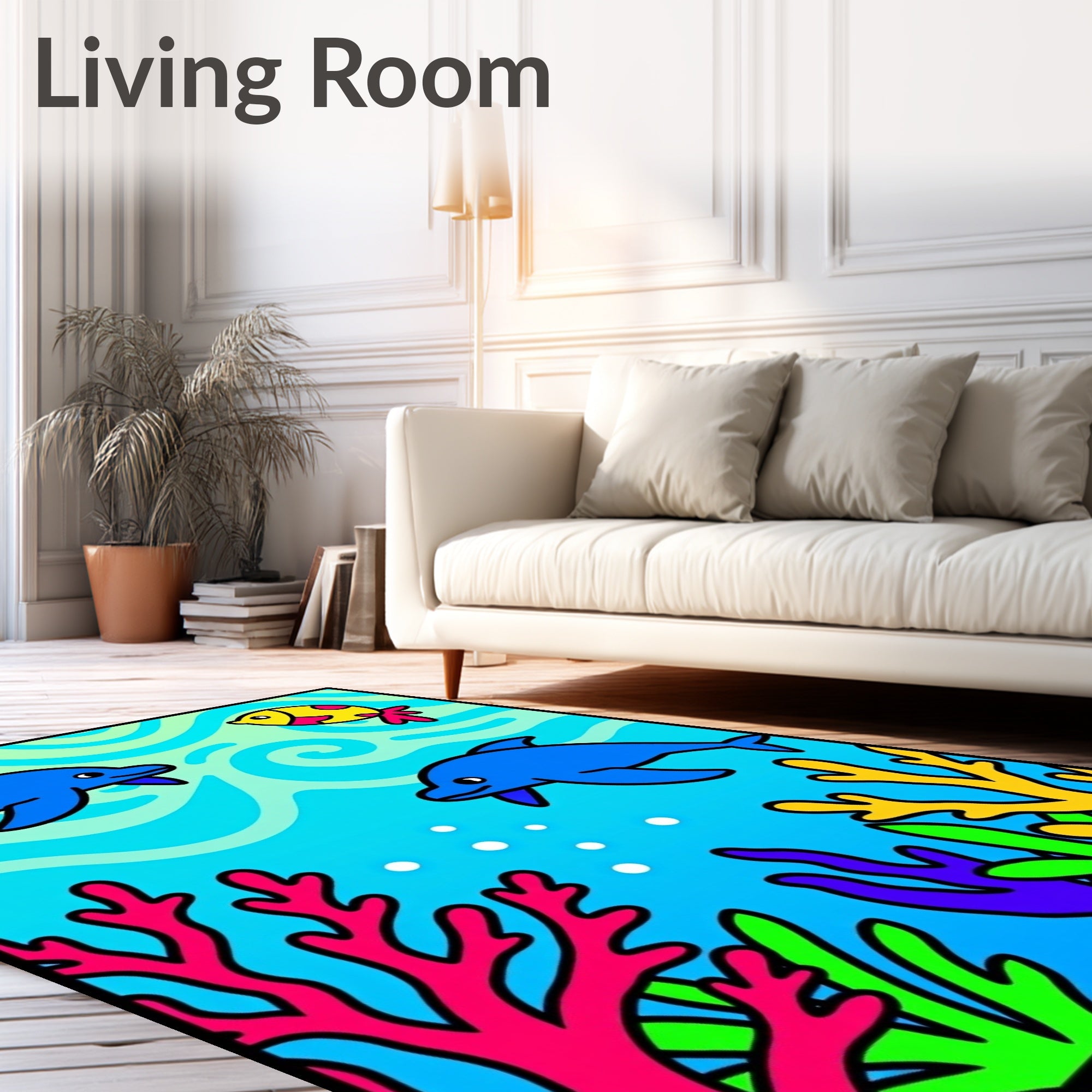 Blue Dolphins Coral Reef Underwater Scene Rug