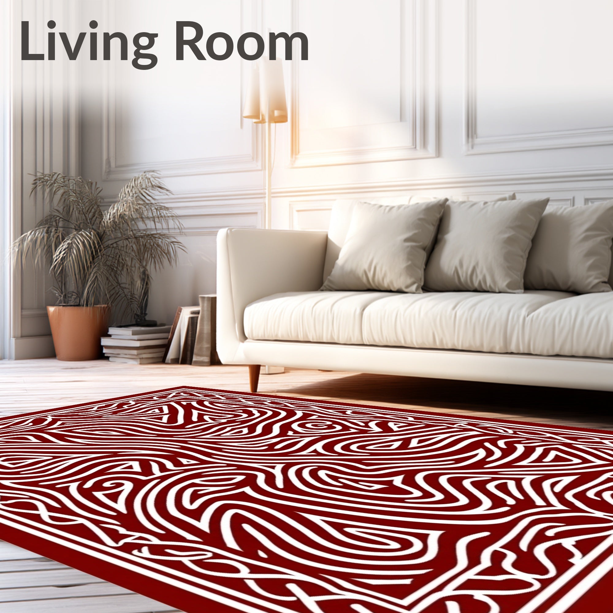 Crimson White Abstract Swirls Rug