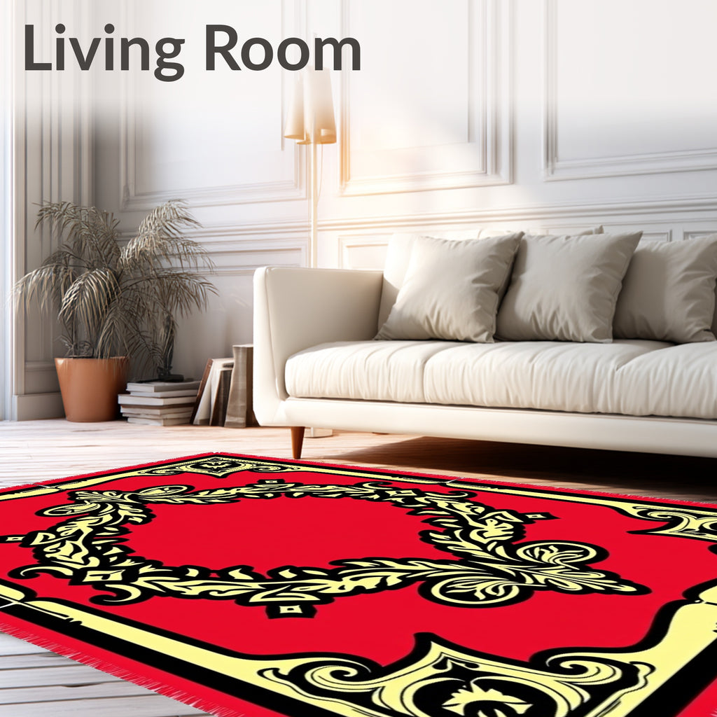 Vibrant Red Black Filigree Laurel Rug