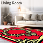 Vibrant Red Black Filigree Laurel Rug