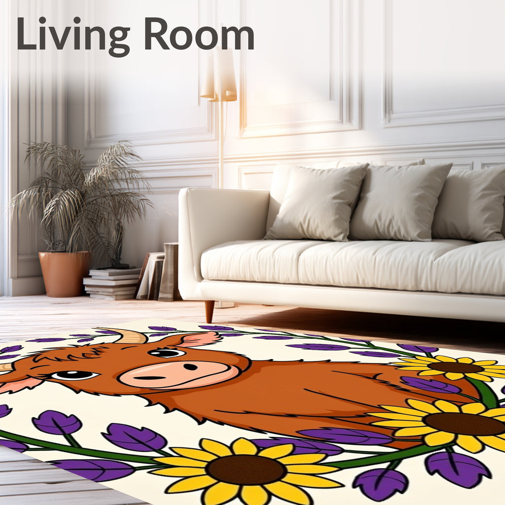 Cute Highland Cow With Sunflowers Rug