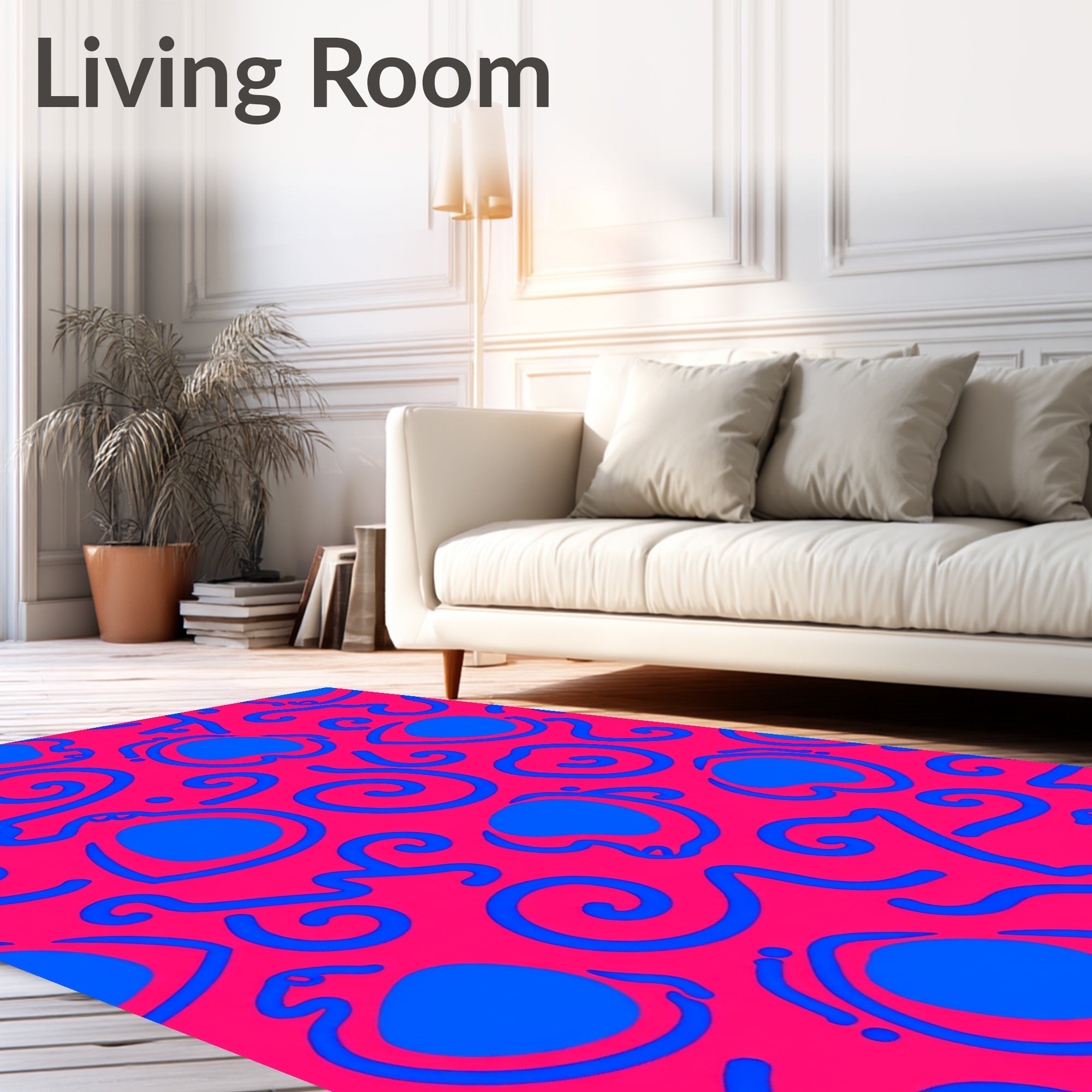 Vibrant Pink Blue Abstract Swirls Rug
