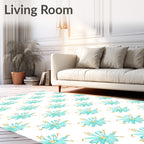Aqua Blue Floral Gold Accents Rug