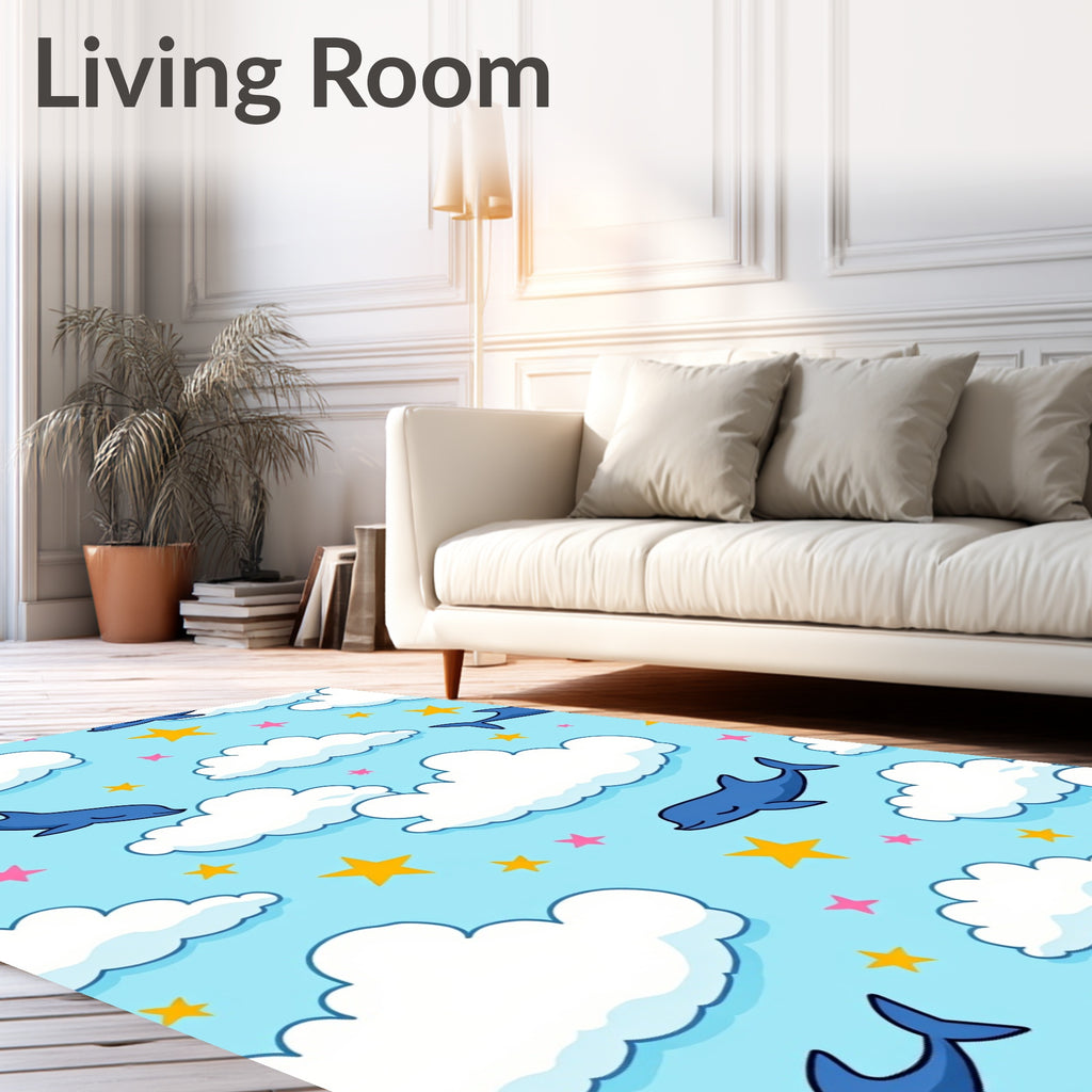 Dreamy Blue Dolphins Amongst Clouds and Stars Rug
