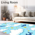Dreamy Blue Dolphins Amongst Clouds and Stars Rug