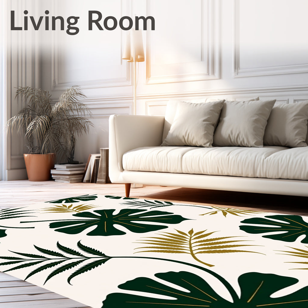Emerald Gold Leaf Tropical Medley Rug