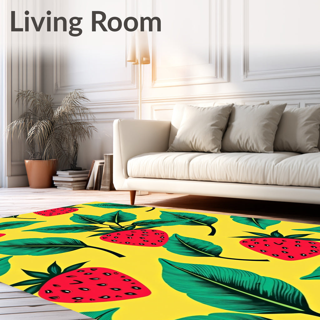 Vibrant Red Strawberry Tropical Foliage Rug