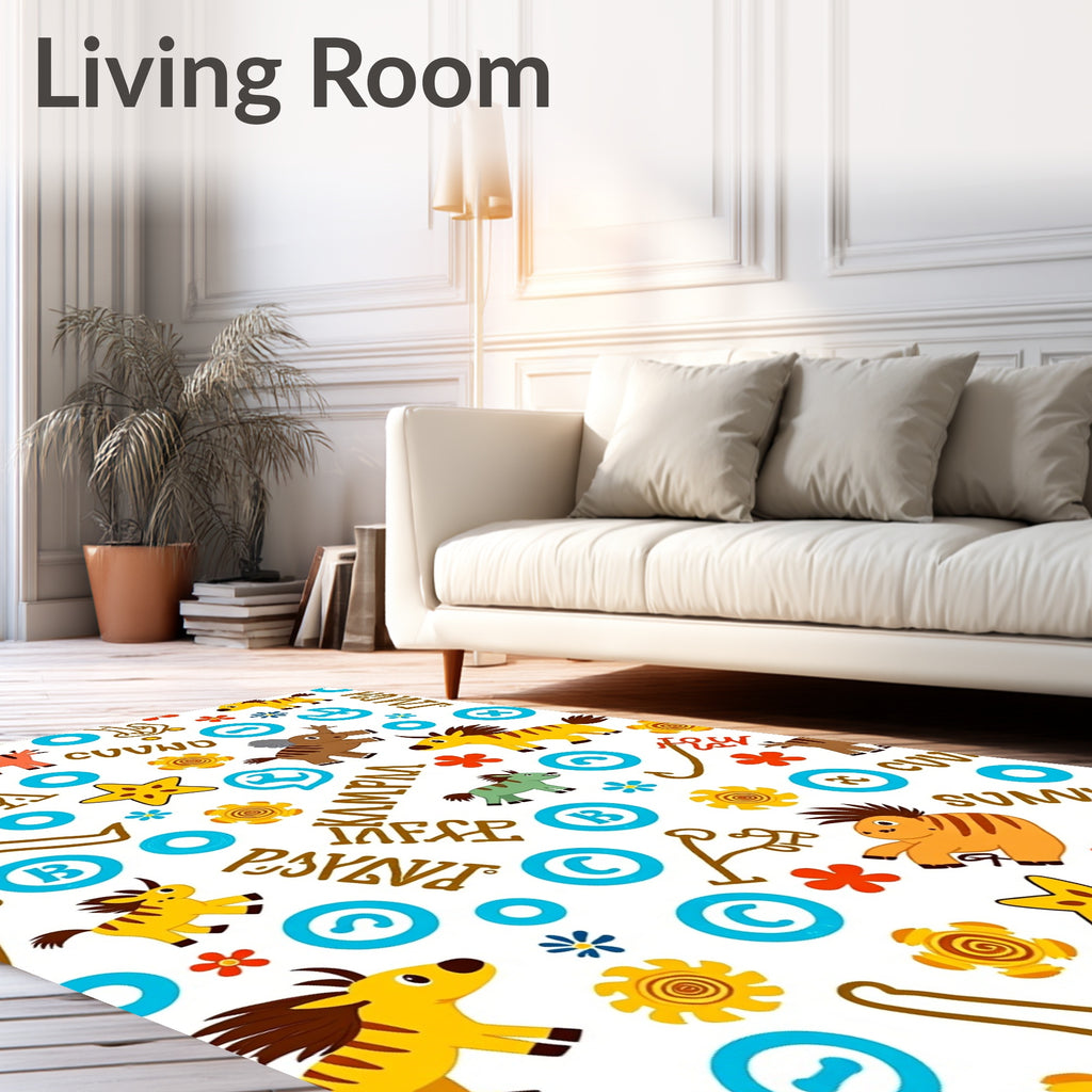 Whimsical Cartoon Animals With Text Accents Rug