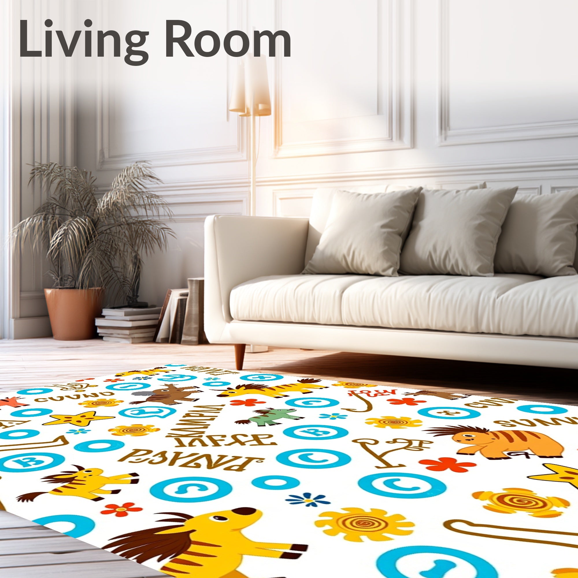 Whimsical Cartoon Animals With Text Accents Rug