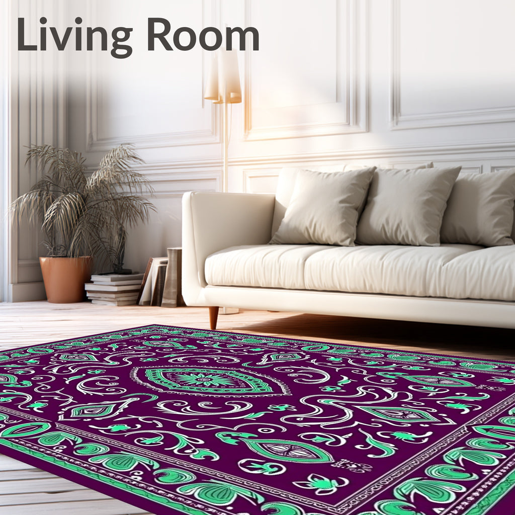 Purple Teal Floral Medallion Border Rug