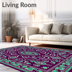 Purple Teal Floral Medallion Border Rug