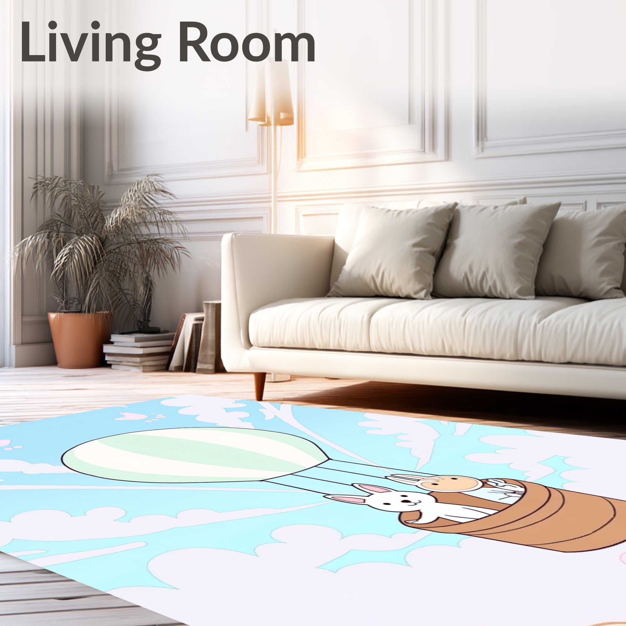 Whimsical Bunny Hot Air Balloon Adventure Rug