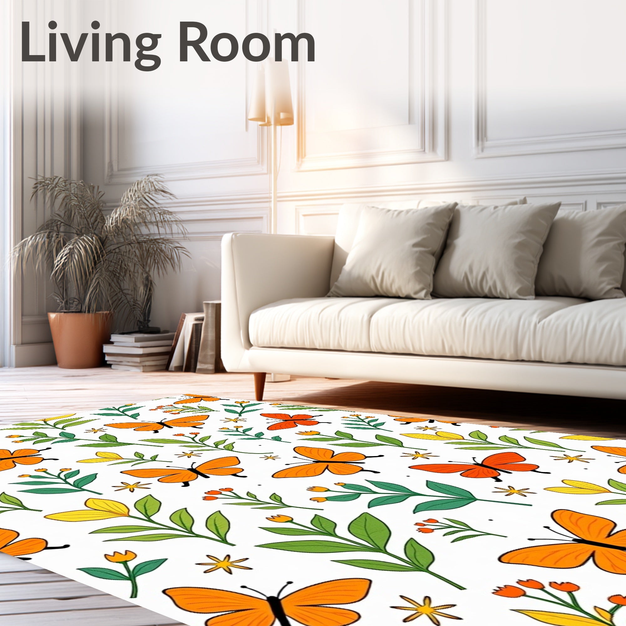 Orange Butterfly Garden Foliage Rug