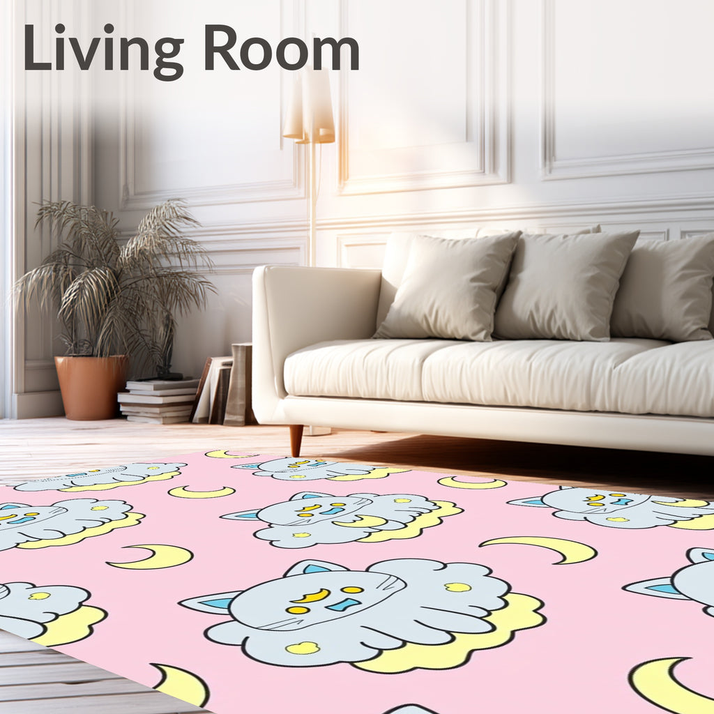 Cute Cloud Cat Moon Pink Rug