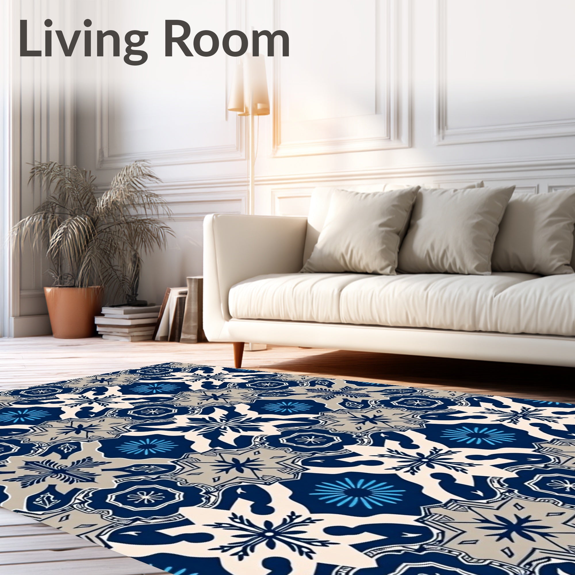 Navy Blue Ivory Geometric Starburst Rug