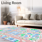 Blue Cityscape Buildings Red Roads Rug