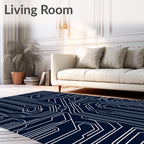 Deep Blue Circuit Board Lines Rug