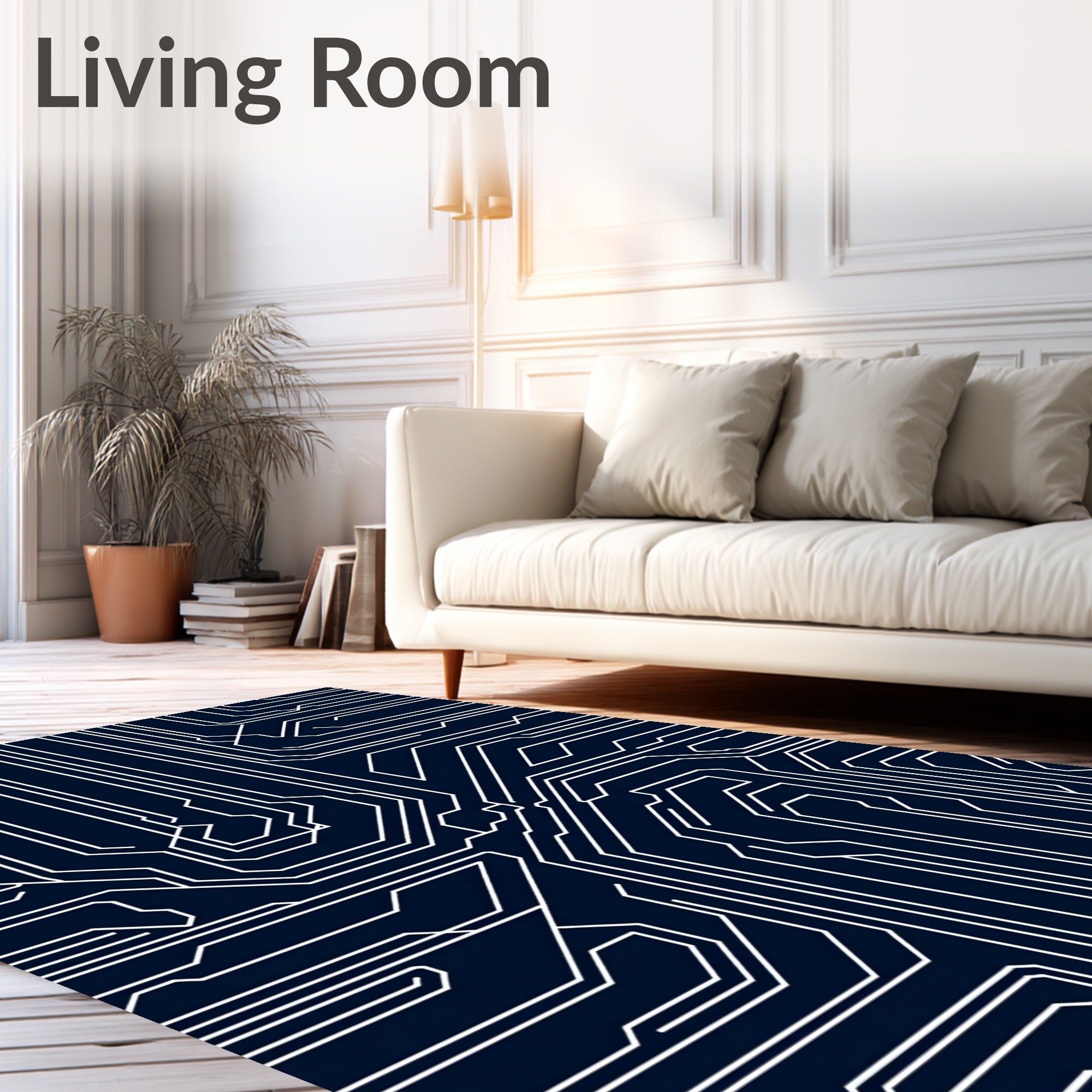 Deep Blue Circuit Board Lines Rug