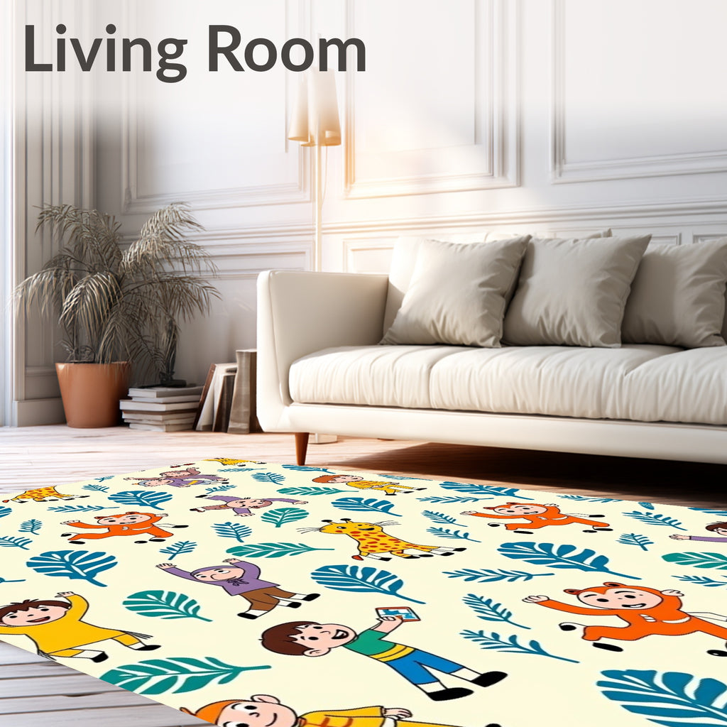 Whimsical Children and Giraffe Jungle Rug