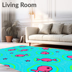 Pink Kawaii Fish Green Circles Cyan Abstract Rug