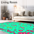 Whimsical Teal Fish Sea Creatures Rug
