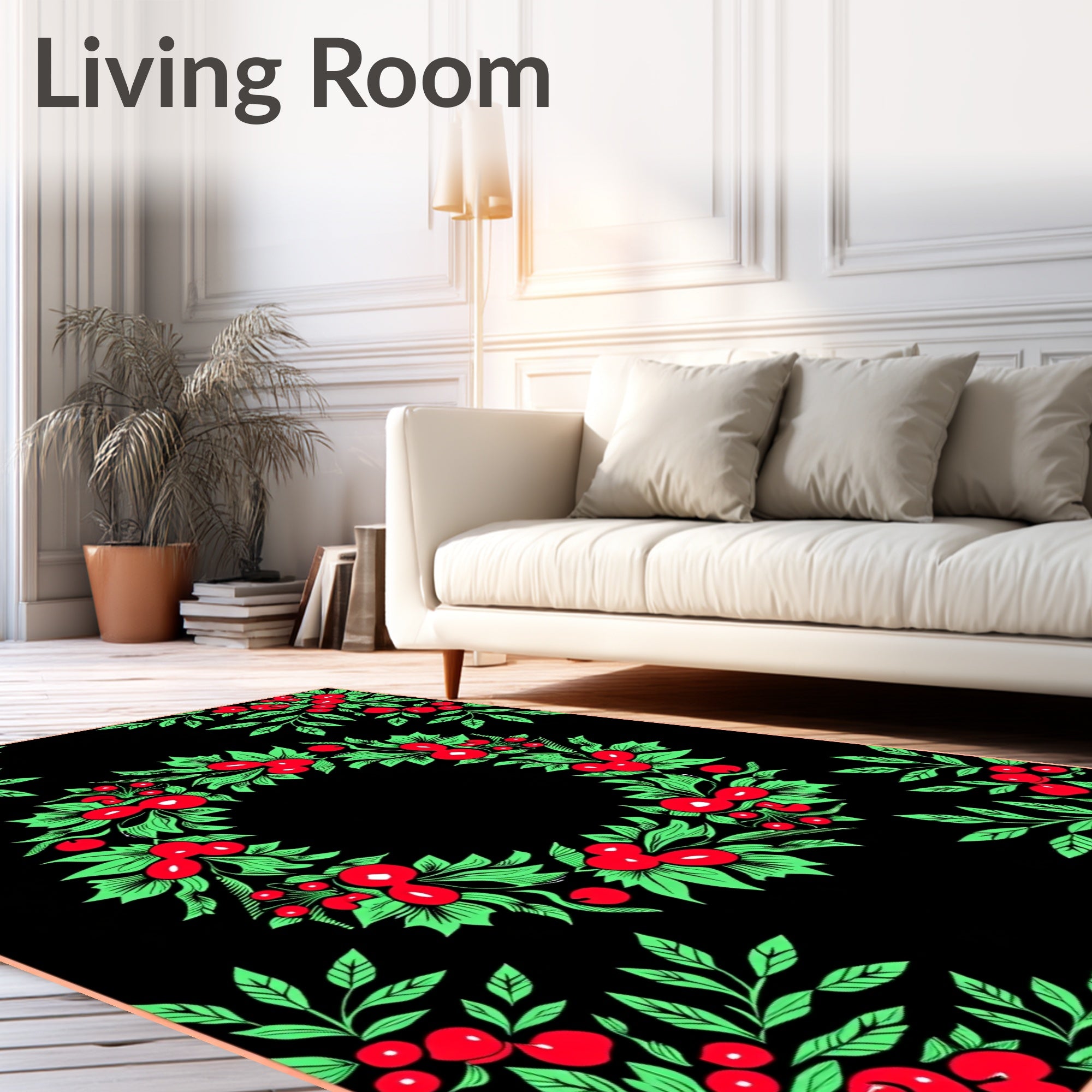 Bold Red Berry Garland Wreath Rug