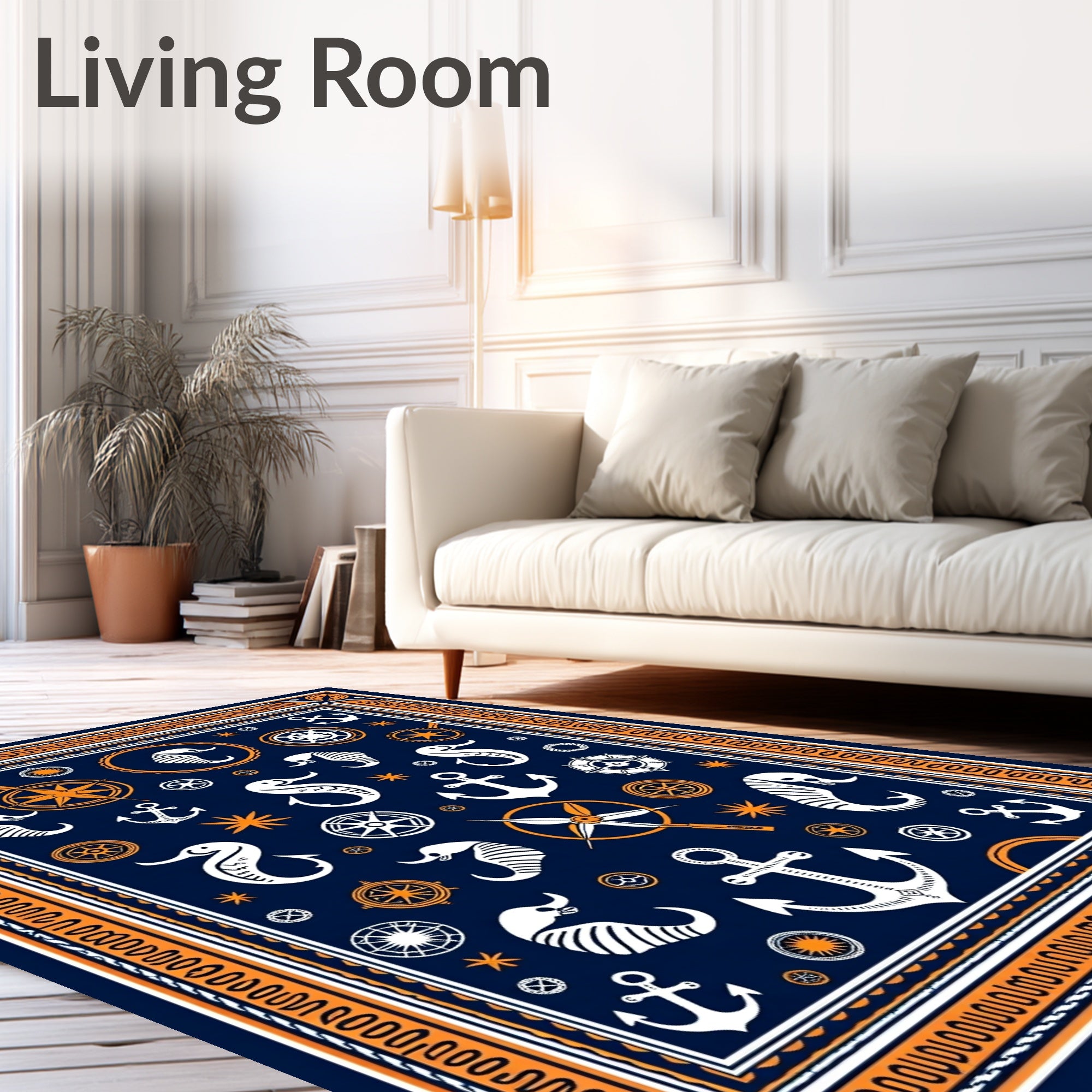 Nautical Seahorse Anchor Compass Navy Rug