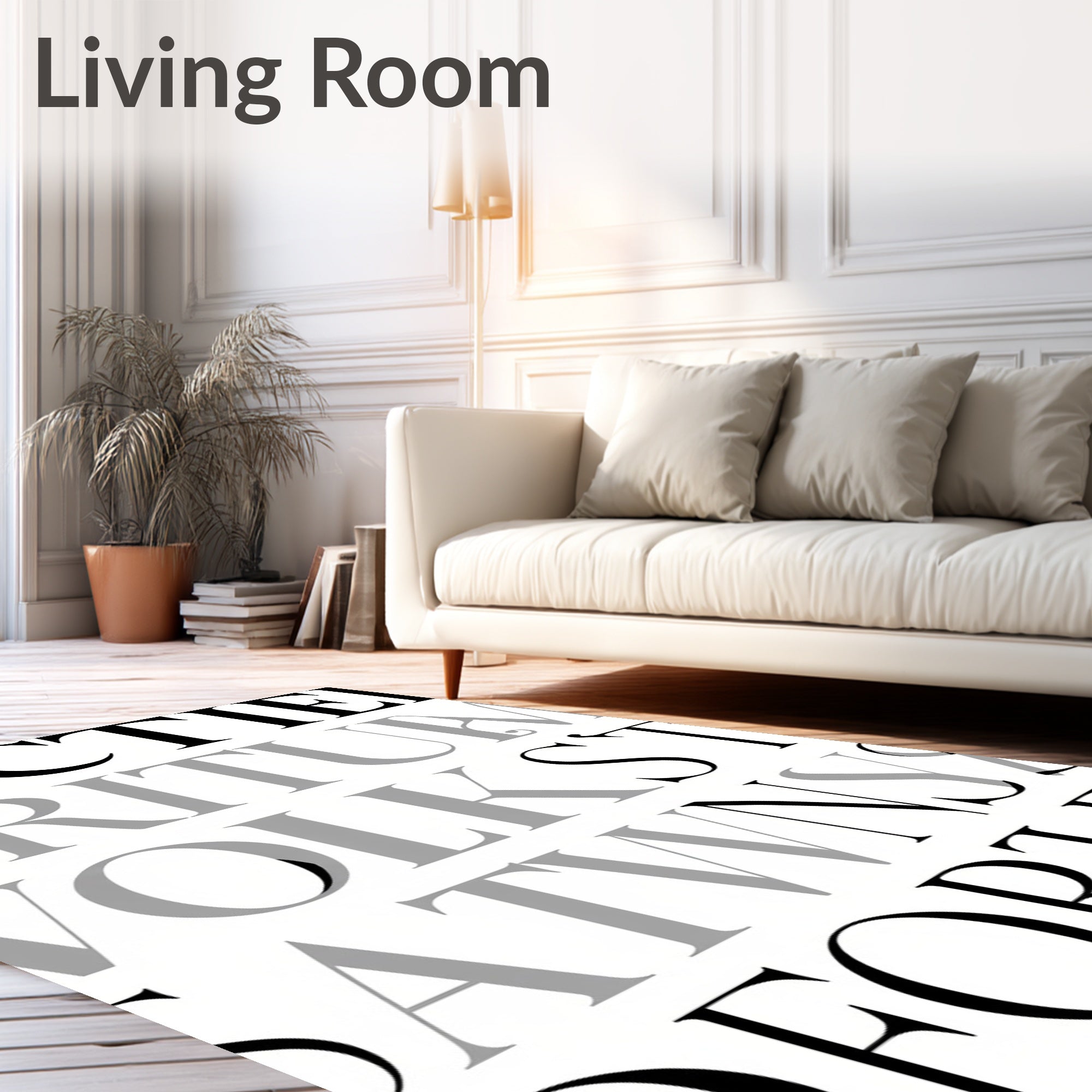 Black and White Serif Type Abbreviation Rug