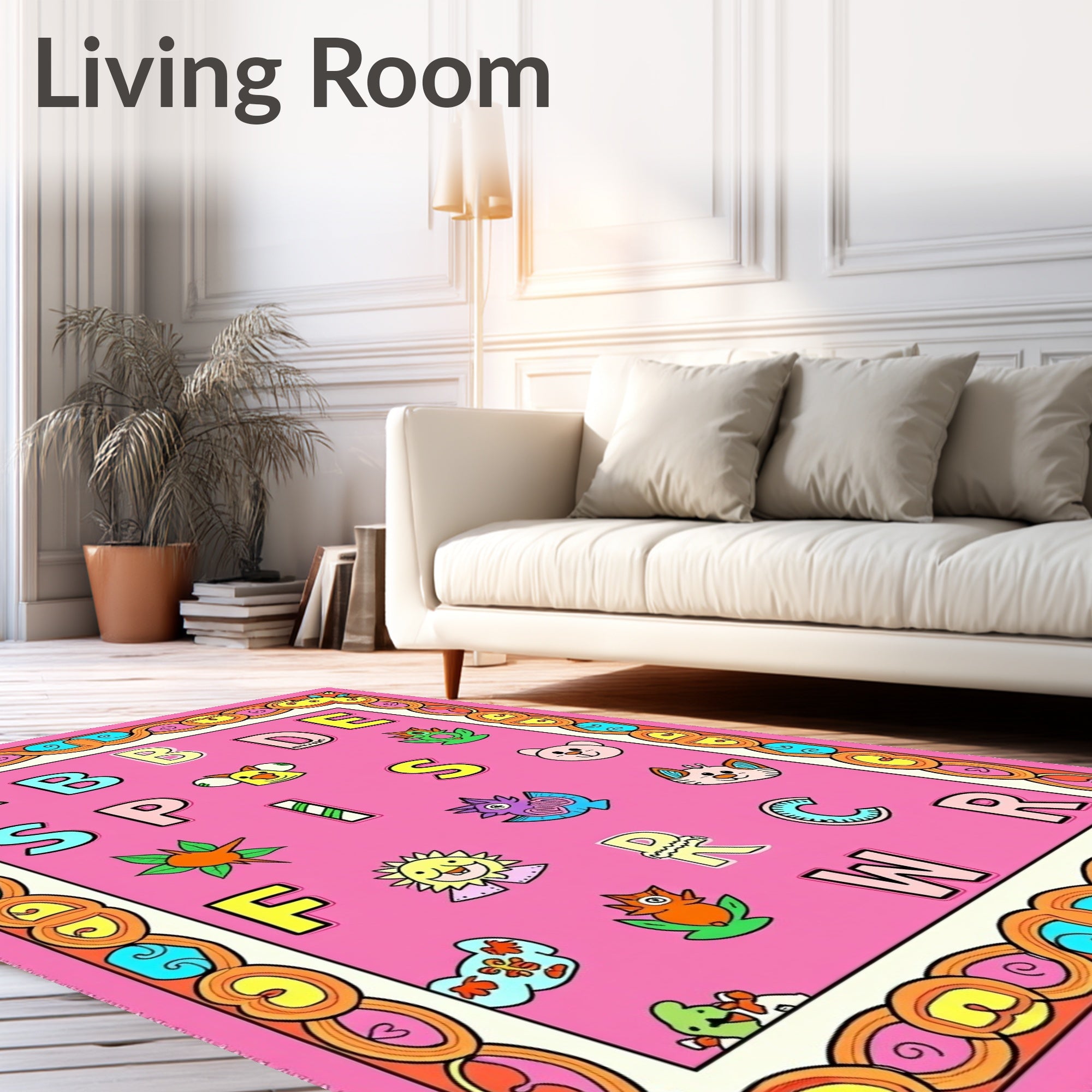 Playful Pink Alphabet Characters Border Rug