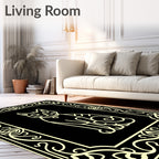 Elegant Black Cream Feline Frame Rug