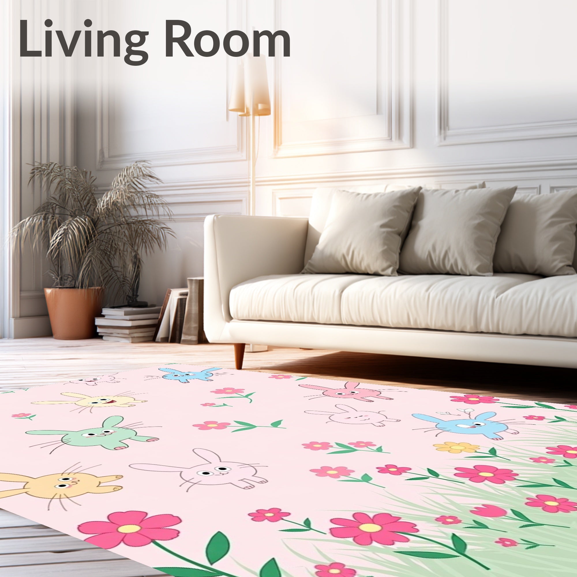 Whimsical Pastel Bunny Garden Rug