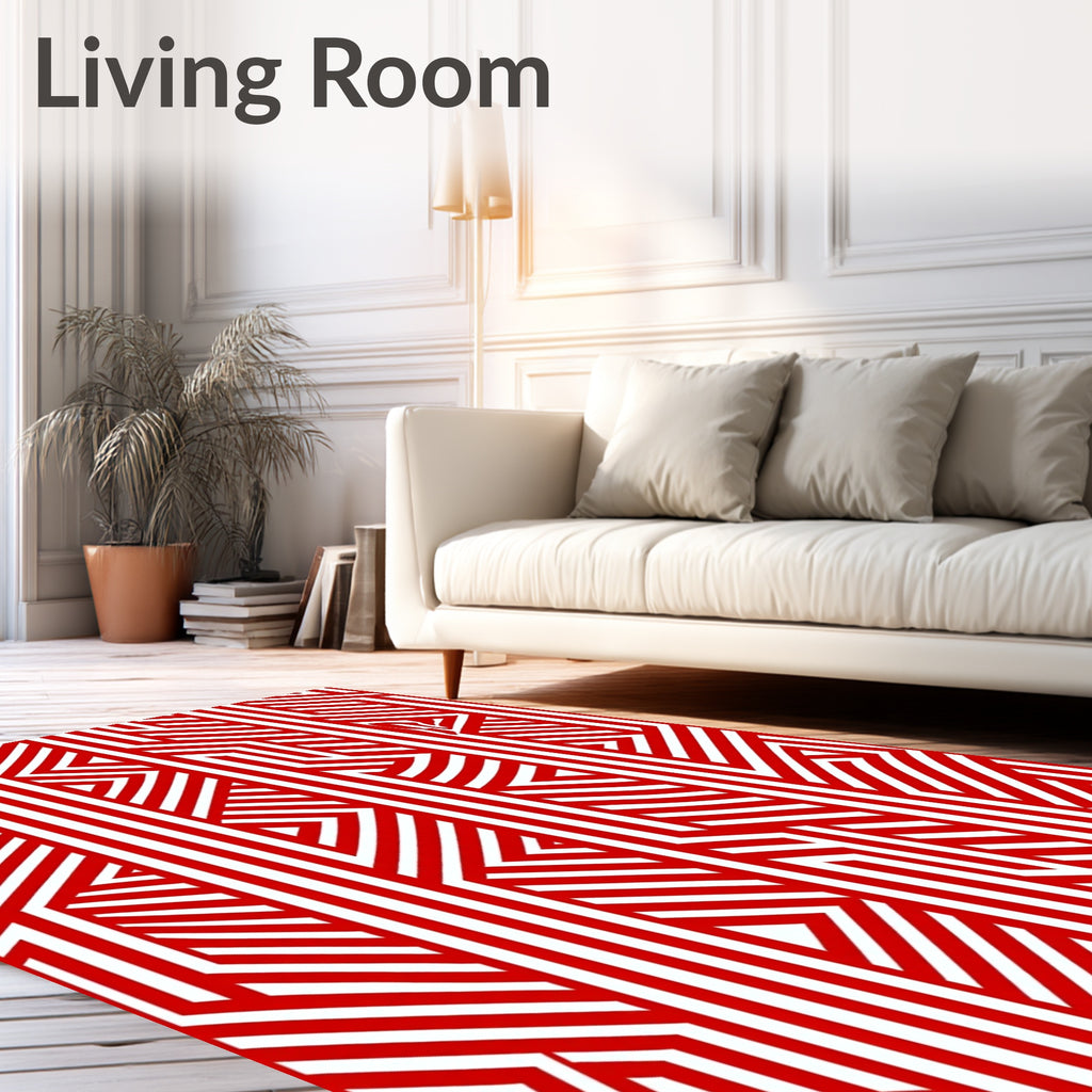 Bold Red Geometric Labyrinth Rug