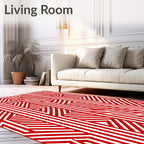 Bold Red Geometric Labyrinth Rug