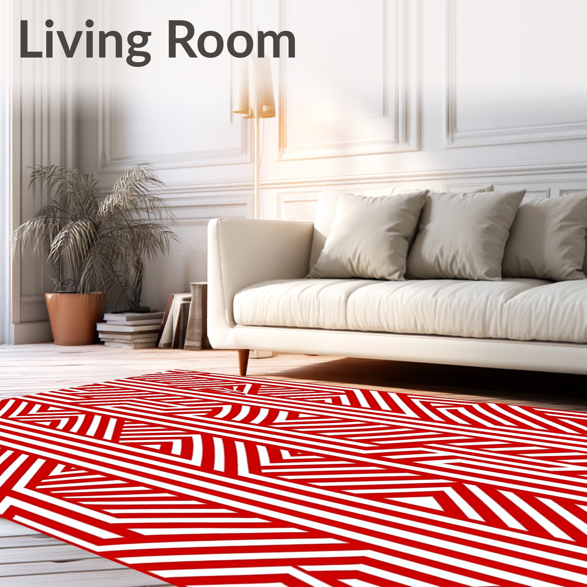 Bold Red Geometric Labyrinth Rug