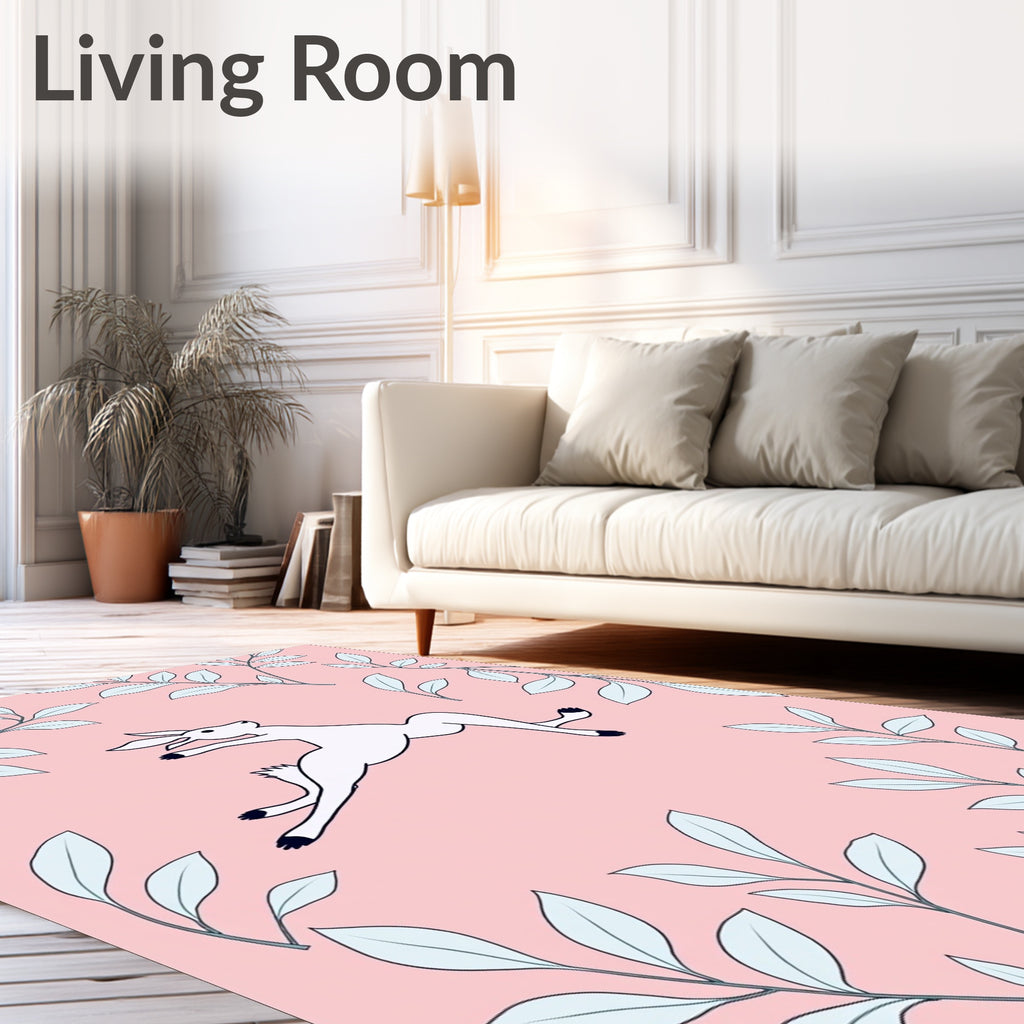 Bunny with Leaves Pastel Field Rug