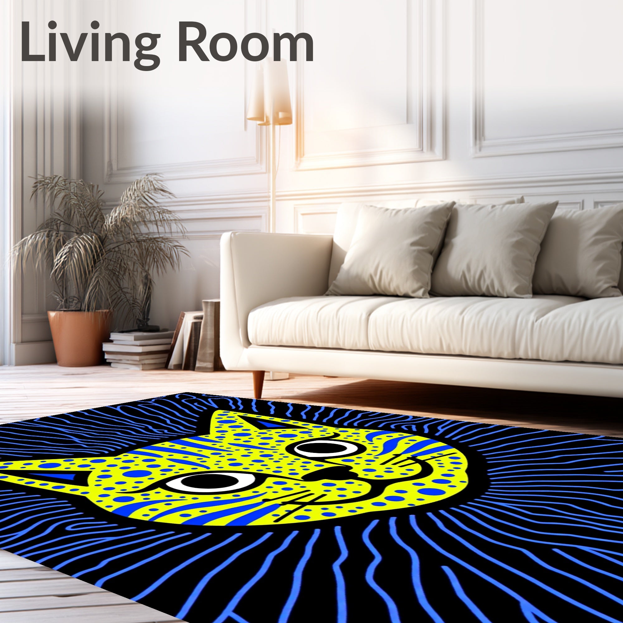 Vibrant Yellow Blue Dot Cat Rug