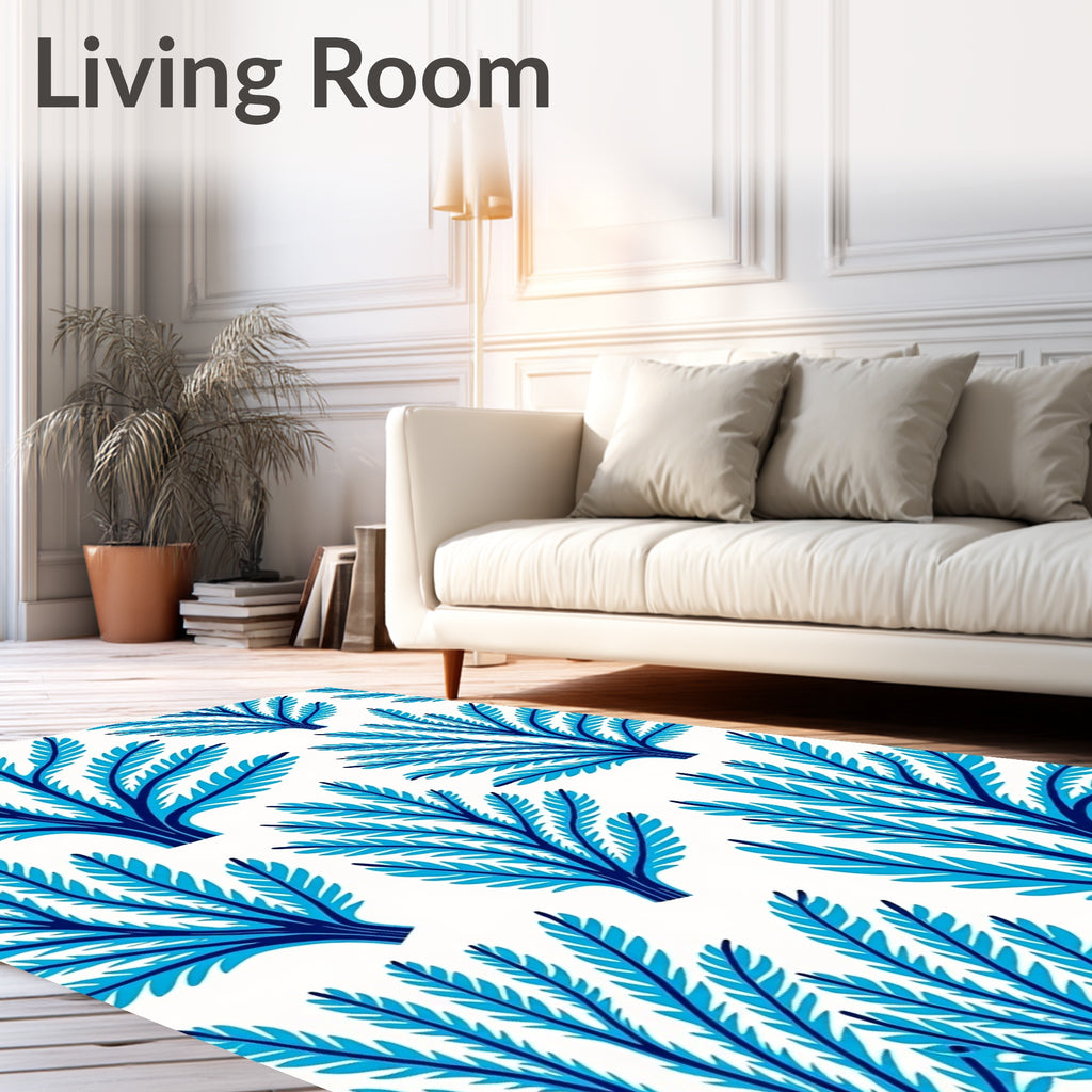 Bright Blue Branch Fern Scatter Rug